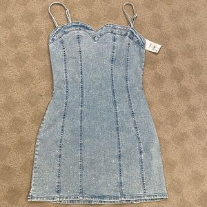 Bar III Light Blue Denim Mini Dress with Rhinestones NWT